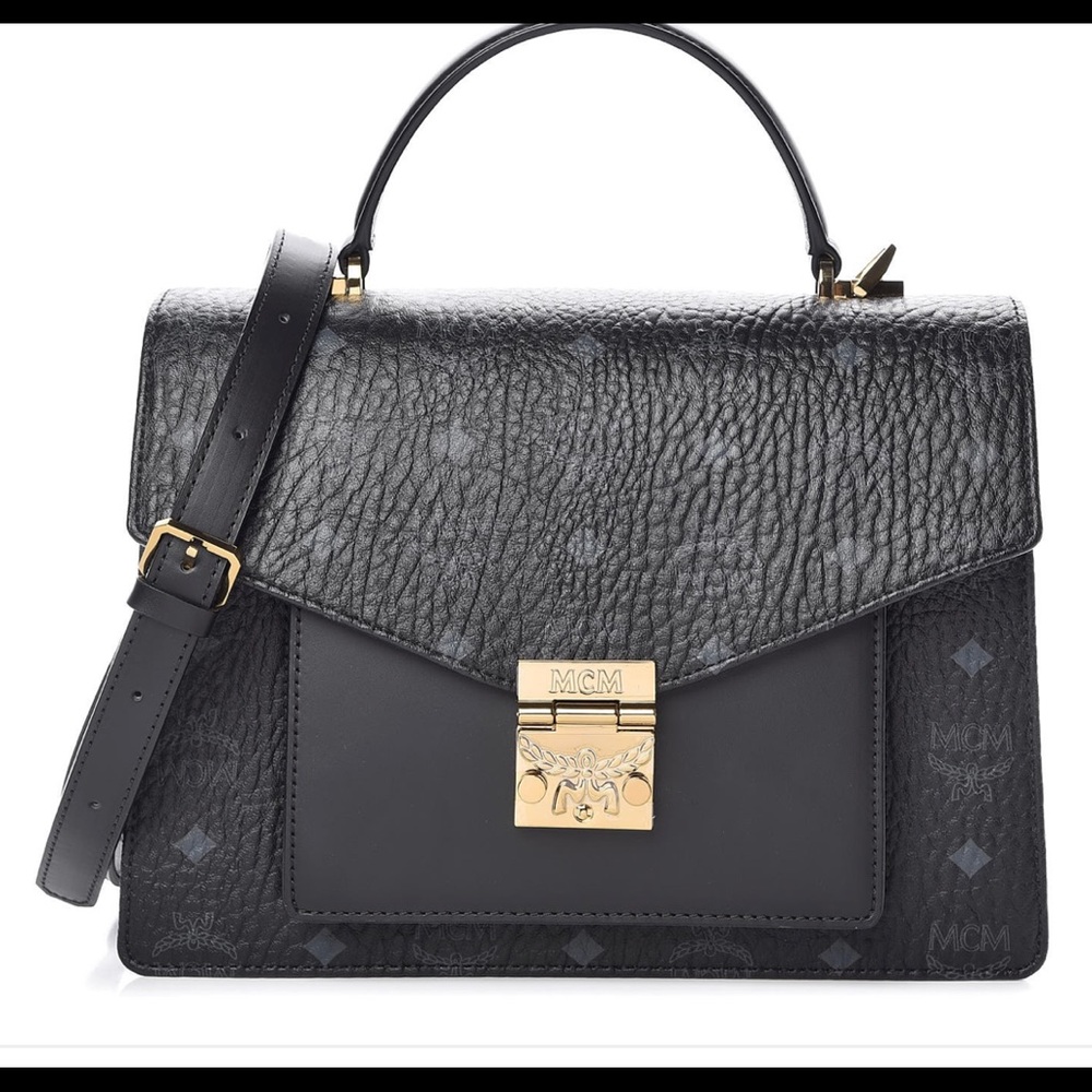 MCM Visetos Patricia Med Monogram Satchel Black